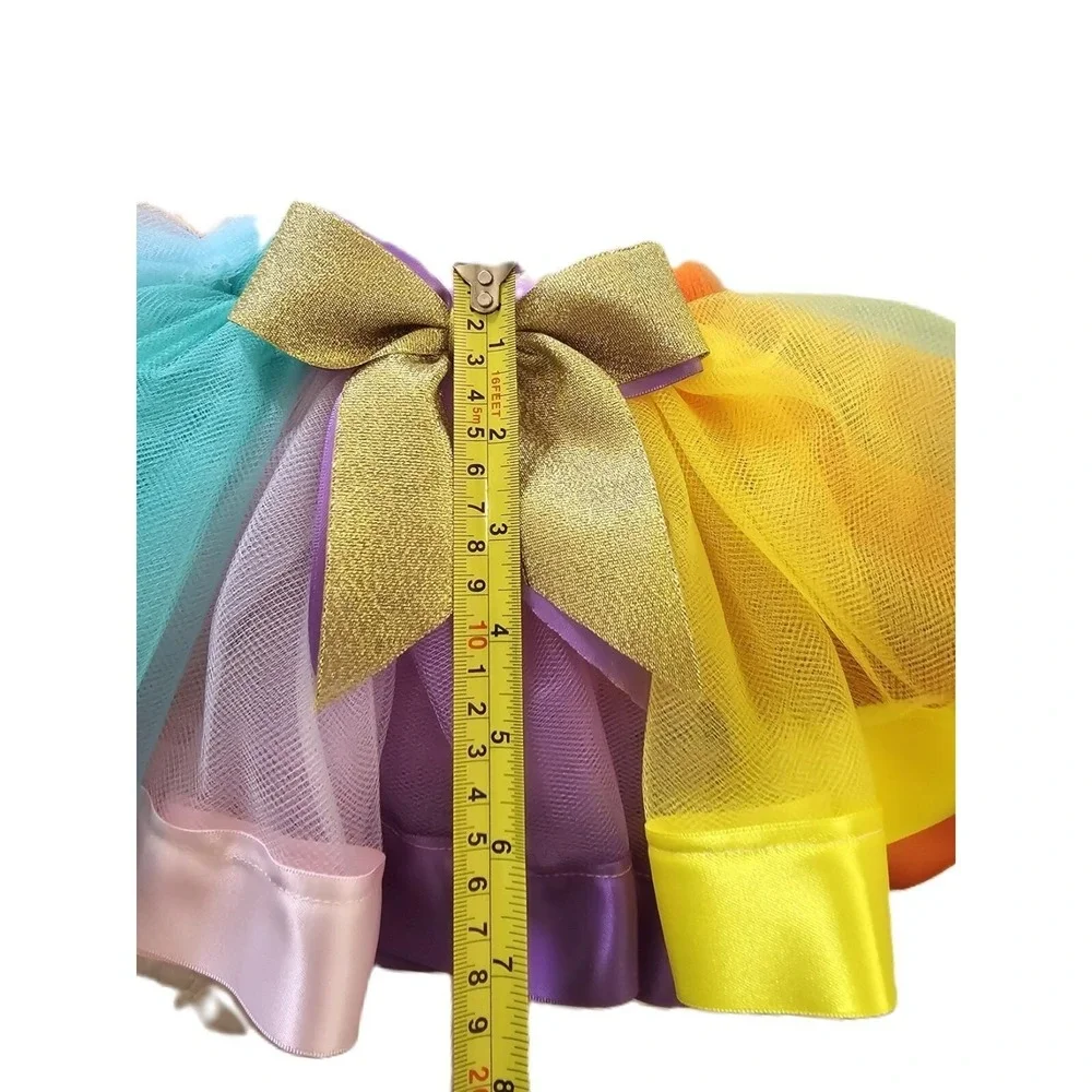 Handmade Pastel Rainbow Tutu Skirt Girls Gold Bow Birthday Photo Prop Dress Up